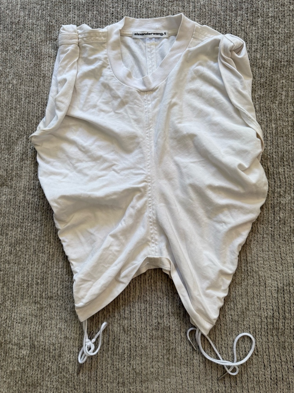 Alexander Wang T White Ruched Drawstring Draped Top XS Avant Garde